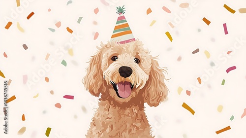 Happy, festive golden doodle enjoying a celebratory occasion.