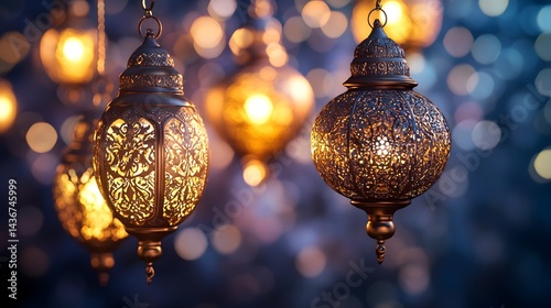 Illuminated decorative lanterns, a warm and enchanting display. photo