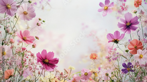 watercolor botanical Cosmos flowers texture template background.Elegant wedding invitation card background . Minimal hand painted Design for wedding or Valentine's Day