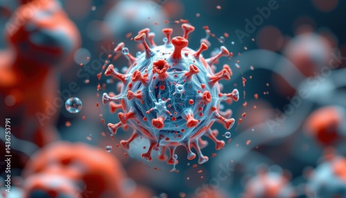 A three dimensional hologram of a virus, a microscopic intruder, takes the form of a swirling, amorphous structure, a testament to the intricate beauty and power of nature's smallest entities.