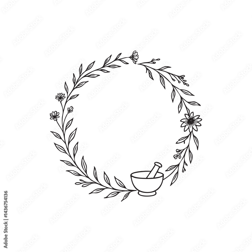 Fototapeta premium laurel wreath with mortar and pestle vector