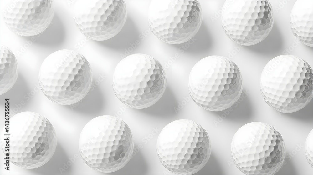 Pattern of White Golf Balls on White Background in 2D Perspective Pattern of White Golf Balls on White Background in 2D Perspective