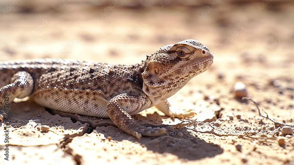 Macro shot of a horned lizard blending into cracked desert soil Macro shot of a horned lizard blending into cracked desert soil