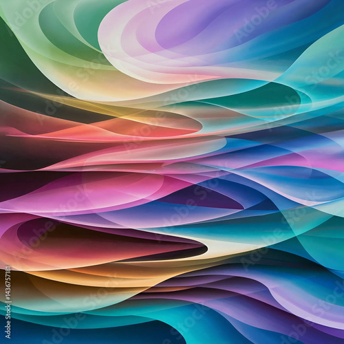 Abstract colorful wave design background image. This vibrant abstract image showcases a dynamic interplay of layered, curved shapes in various colors.