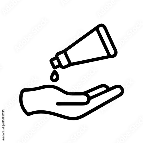 Cream Dropping from Tube onto Hand, icon, vector 