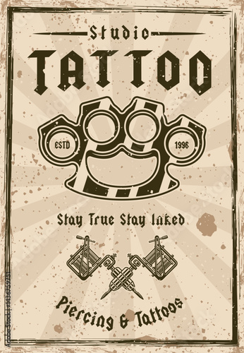 Vintage tattoo studio poster vector illustration with classic tattoo machines, skull, and bold typography. Perfect for tattoo shop branding, retro designs, and artistic emblem creation