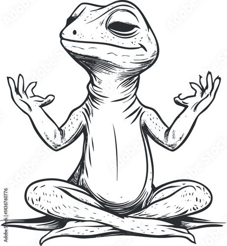 Illustration of a lizard in a meditative yoga pose with crossed legs and calm expression