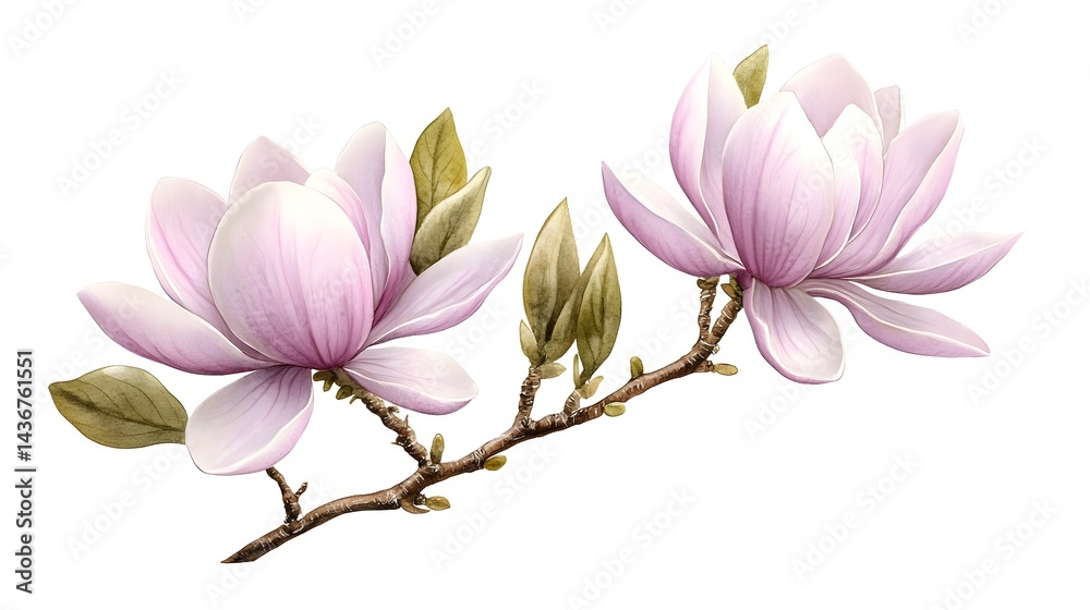 Naklejka premium Delicate Purple Magnolia Flowers on White Background