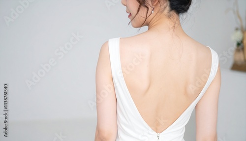 背中の開いた美しい白いドレスを着た女性