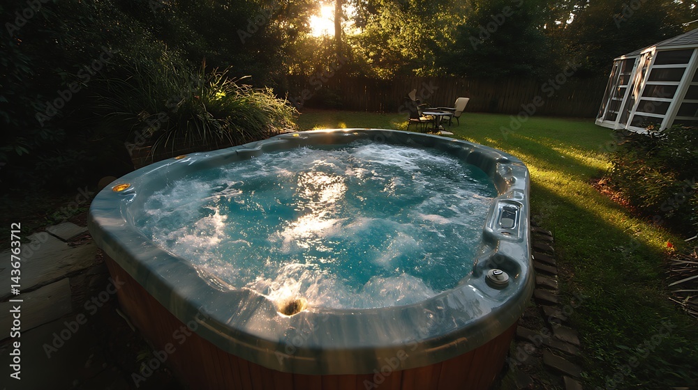 Fototapeta premium A bubbling hot tub in a backyard