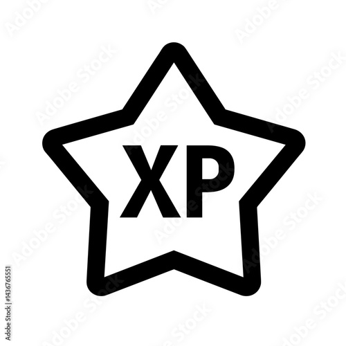 Black outlined star with XP letters inside symbolizing experience points - concept of gaming achievement reward leveling progress