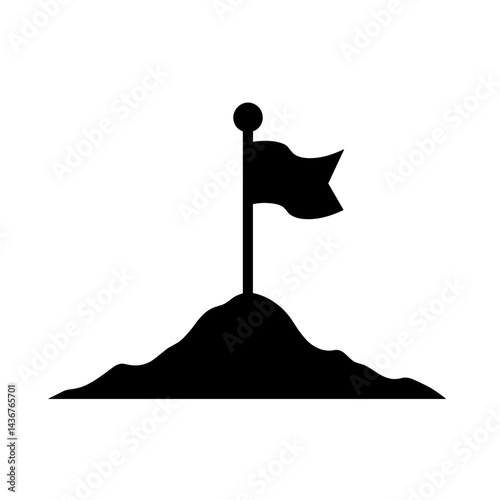 Victory flag on hilltop icon symbolizing conquest achievement win goal reached end of journey in gaming adventure