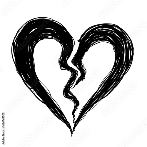 Hand-drawn broken heart symbol representing emotional adventure drama quests fantasy stories and gaming romance