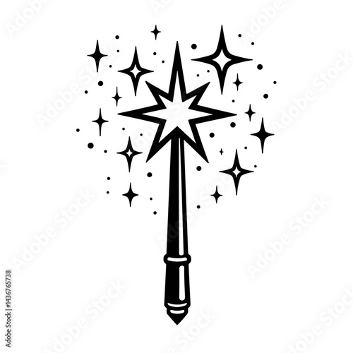 Magic wand sparkling icon symbolizing fantasy magic spell creation enchantment mystical powers adventure gaming roleplay
