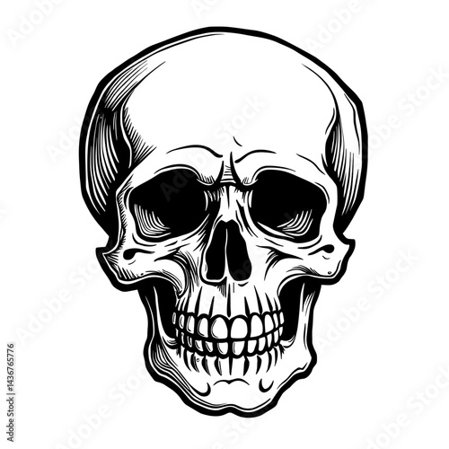 Human skull symbol representing danger death pirate treasure Halloween horror fantasy gaming quest obstacles mystery and fear