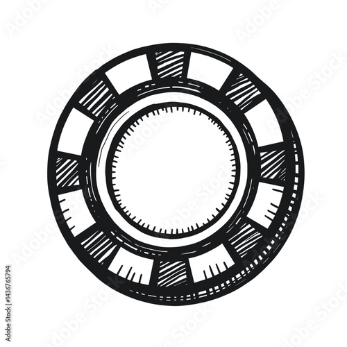 Hand-drawn classic casino chip icon representing gambling gaming betting currency risk rewards fortune poker games and chance