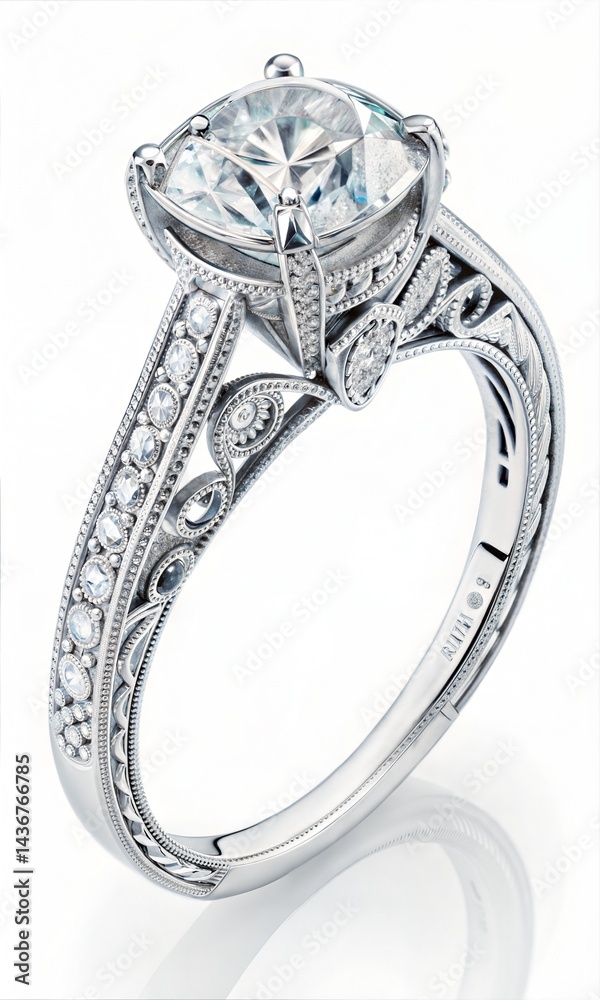 Large diamond ring isolated on a white background. Elegant engagement jewelry. (Jewelry) Large diamond ring isolated on a white background. Elegant engagement jewelry. (Jewelry)