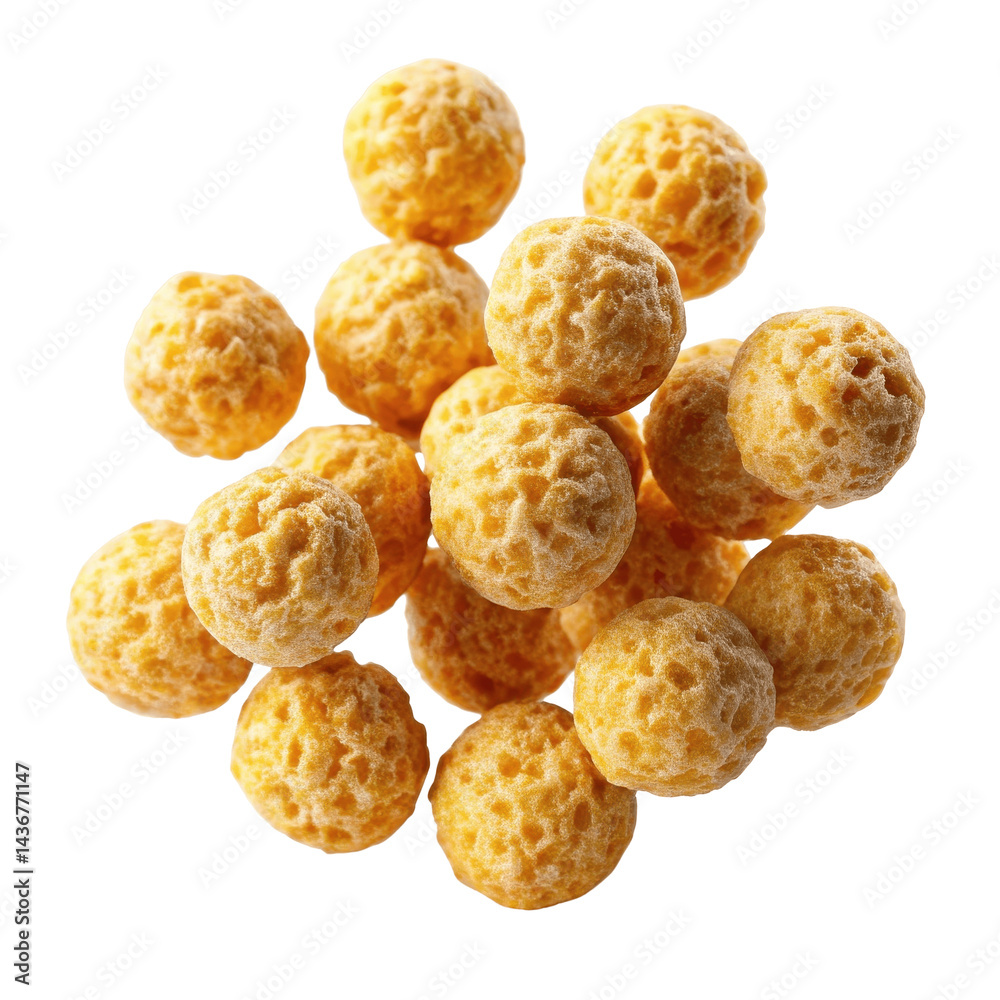 Crunchy Golden Corn Cereal Balls Floating Crispy Crunchy Golden Corn Cereal Balls Floating Crispy