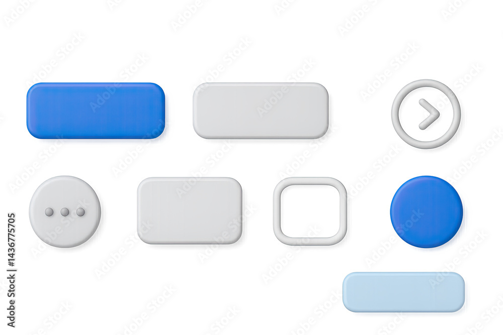 User interface 3d icons set – flat style ui, ux, and app design elements for digital projects: button, slider, input field, checkbox, radio button, toggle, dropdown.