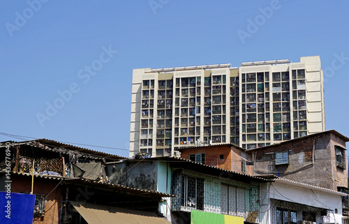 housing area at the dharavi slum in mumbai, india