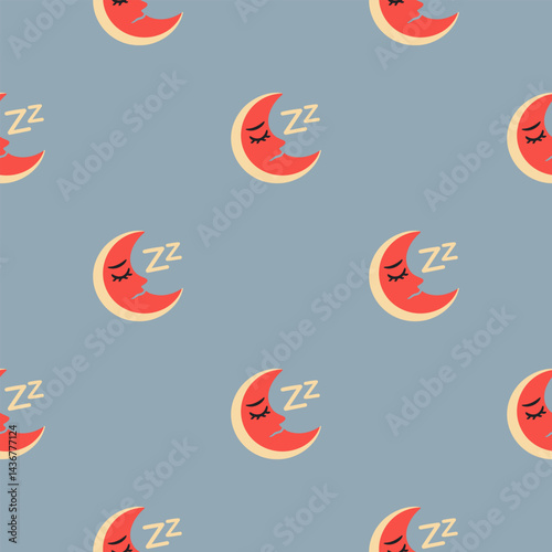 A pattern of small red crescent moons with the word 