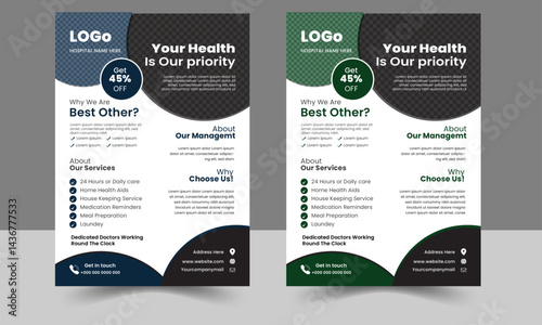 creative medical flyer templet set. this is simple and clen design. flyer in A4 .  photo