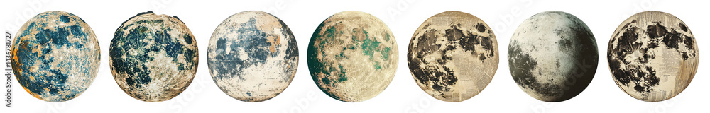 Naklejka premium PNG Artistic lunar phase series, element set on transparent background