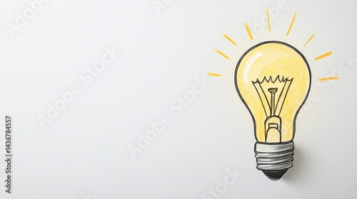 A simple drawing of a glowing yellow light bulb on a white background, symbolizing creativity and ideas.