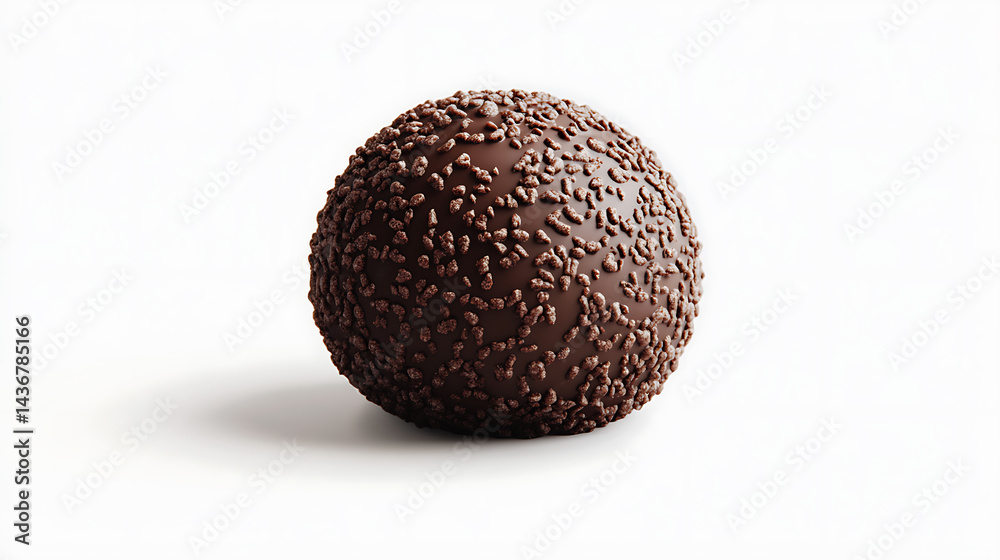 A single, dark chocolate truffle covered in tiny chocolate sprinkles on a bright white background. A single, dark chocolate truffle covered in tiny chocolate sprinkles on a bright white background.