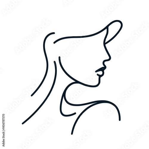 Outline of a female profile with long hair on a transparent background