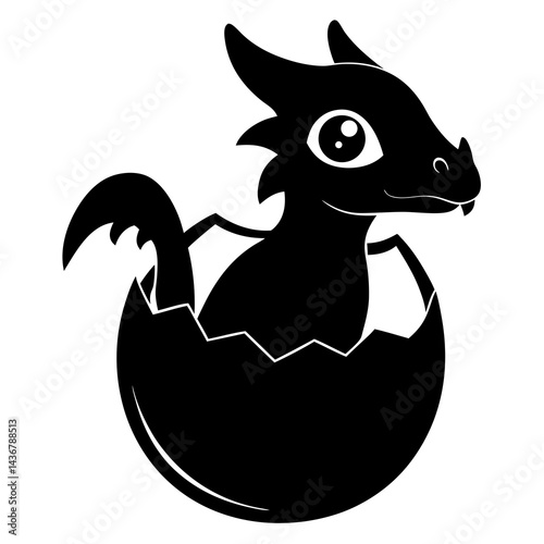 Cute Baby Dragon Hatching from Egg Illustration

