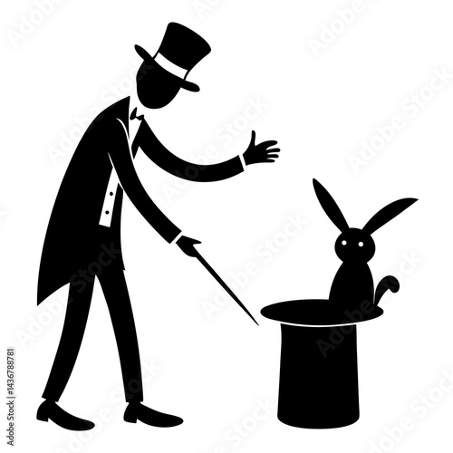 Magician Pulling Rabbit from Hat Silhouette

