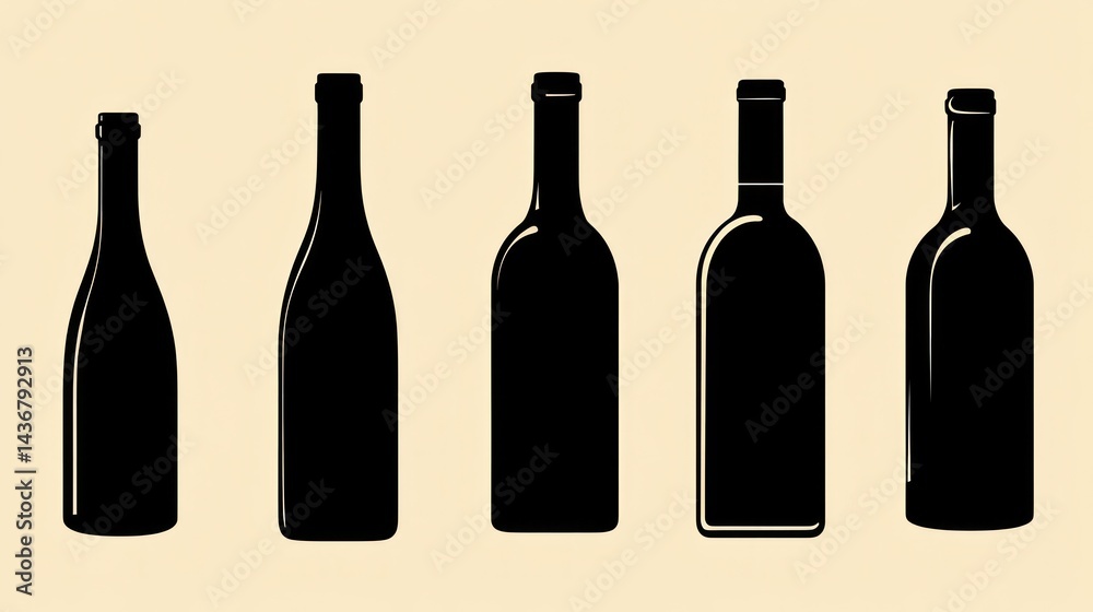 Wine Bottle Silhouettes Against Beige Wine Bottle Silhouettes Against Beige