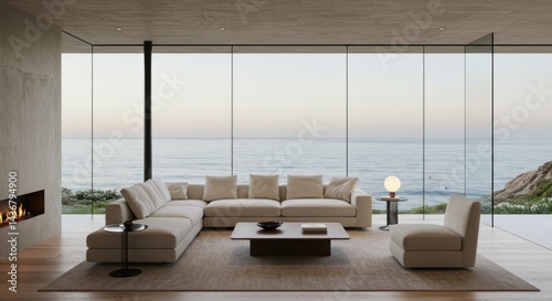 Modern Living Room with Ocean View - Photo