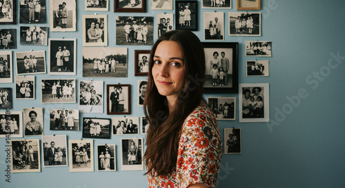 Portrait of a woman memories photos wall family history vintage pictures nostalgia rememberance gallery home