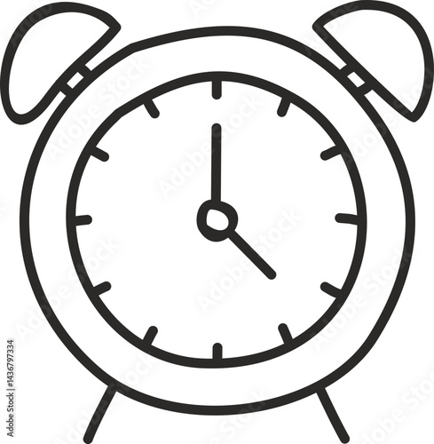 Black alarm Clock School Time Management Black Line Vector Icon for Education Apps, Study Planners, and Student Timetables on Transparent Background