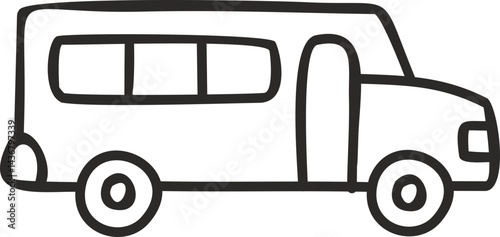 School Bus Black Line Vector Icon for Transportation Apps, Student Commute Services, and School Websites on Transparent Background