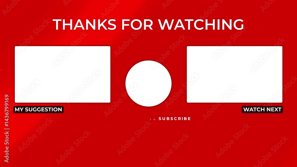 Animation end screen video template outro card. Thanks for Watching, subscribe with red minimalist background 