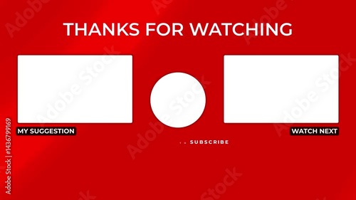 Animation end screen video template outro card. Thanks for Watching, subscribe with red minimalist background 
