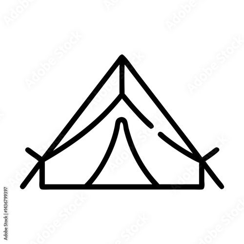 Tent icon in outline style for camping, outdoor, and adventure concept