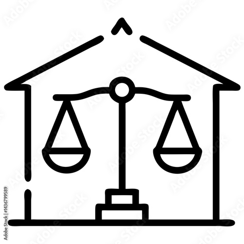 Law office icon with scales of justice in outline style for legal, justice, and advocacy concept