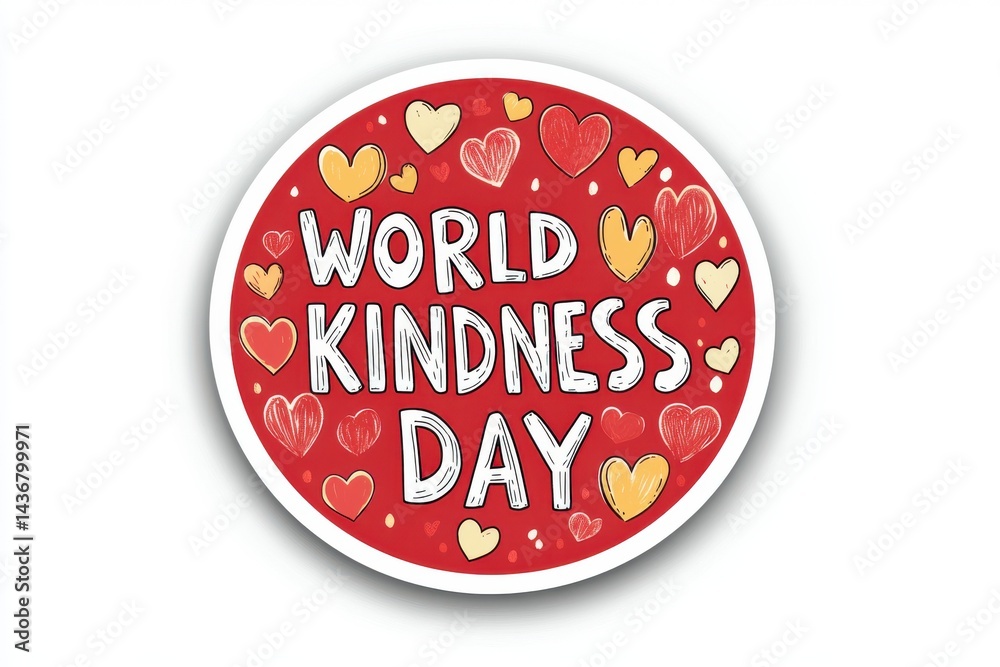 World kindness day sticker with hearts and text on white background World kindness day sticker with hearts and text on white background