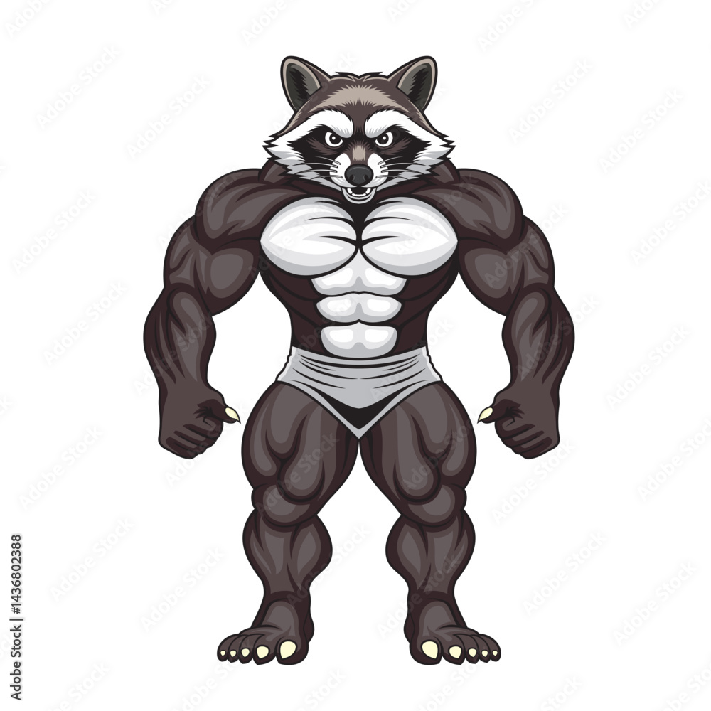 Naklejka premium strong raccoon mascot vector illustration design