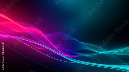 Abstract flowing neon lines in shades of pink purple and blue on a dark gradient background design art created with generative ai