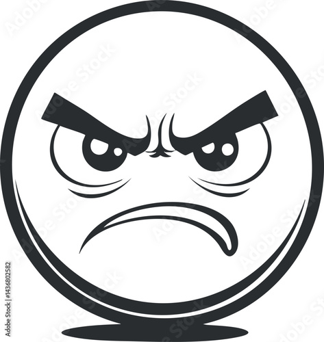 Black and white illustration of an angry face with furrowed eyebrows and frowning mouth