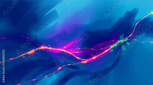 Abstract painting with flowing lines and vibrant colors on a blue and purple background design art created with generative ai