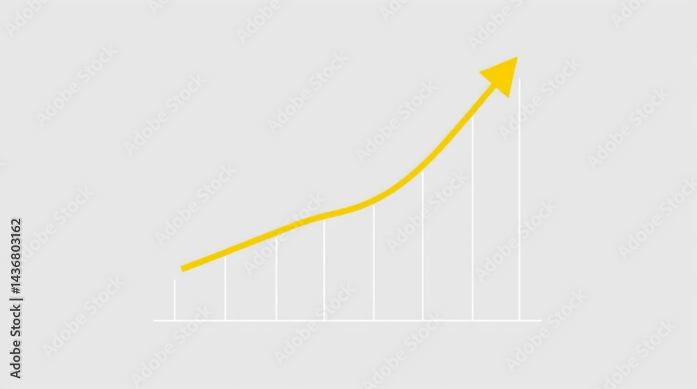 Yellow upward trending arrow on a graph with vertical lines indicating growth and progress shown created with generative ai Yellow upward trending arrow on a graph with vertical lines indicating growth and progress shown created with generative ai