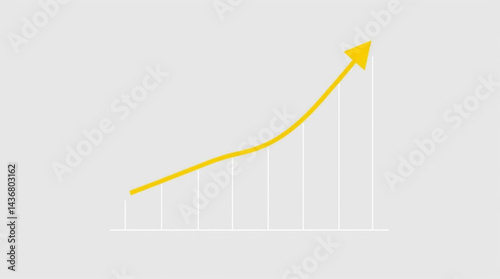Yellow upward trending arrow on a graph with vertical lines indicating growth and progress shown created with generative ai
