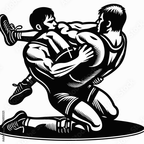 cartoon vector illustration of wrestling sport