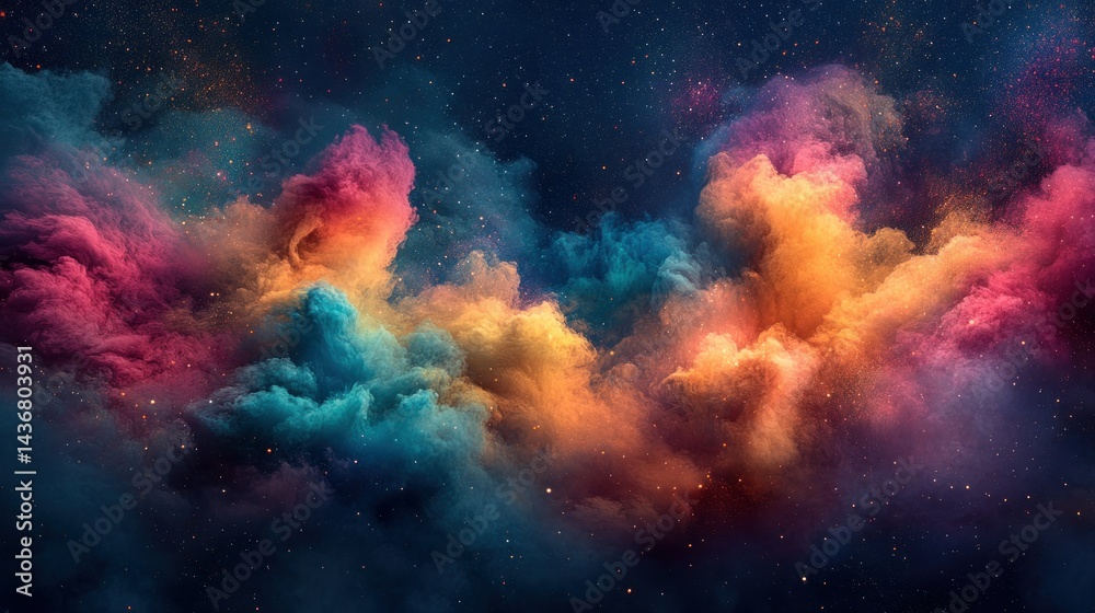 Fototapeta premium Colorful nebula swirls in space; cosmic background, design element